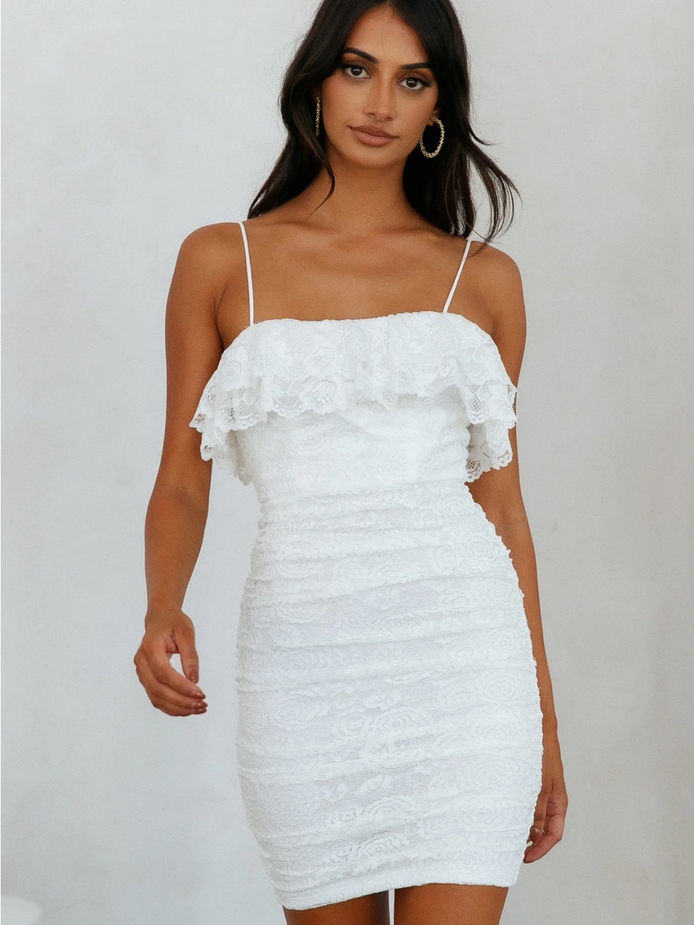 Hello Molly White Lace Ruffle Mini Dress